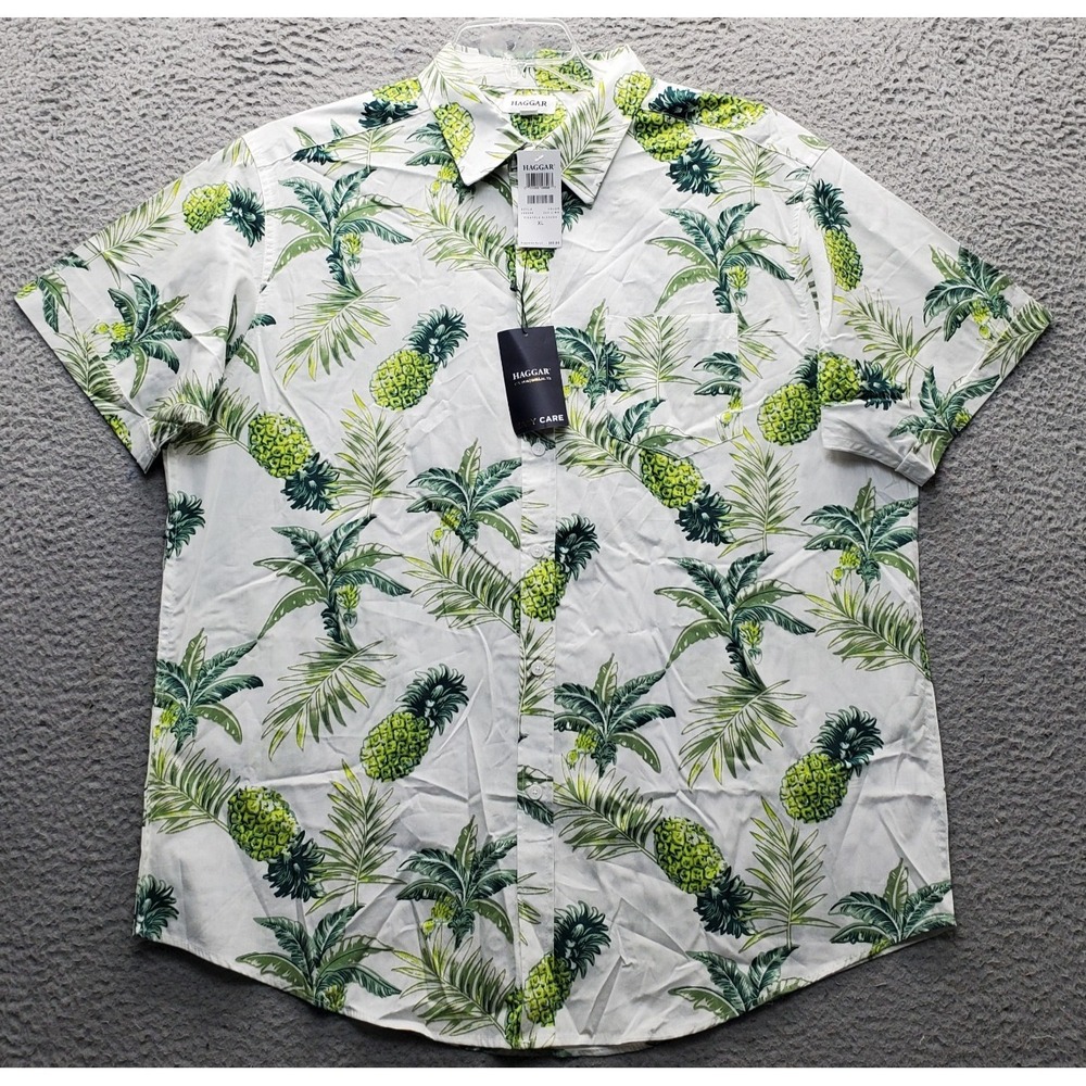 Haggar Hawaiian Shirt Mens XL Multi Pineapple‎ Allover Short Sleeve Button Up